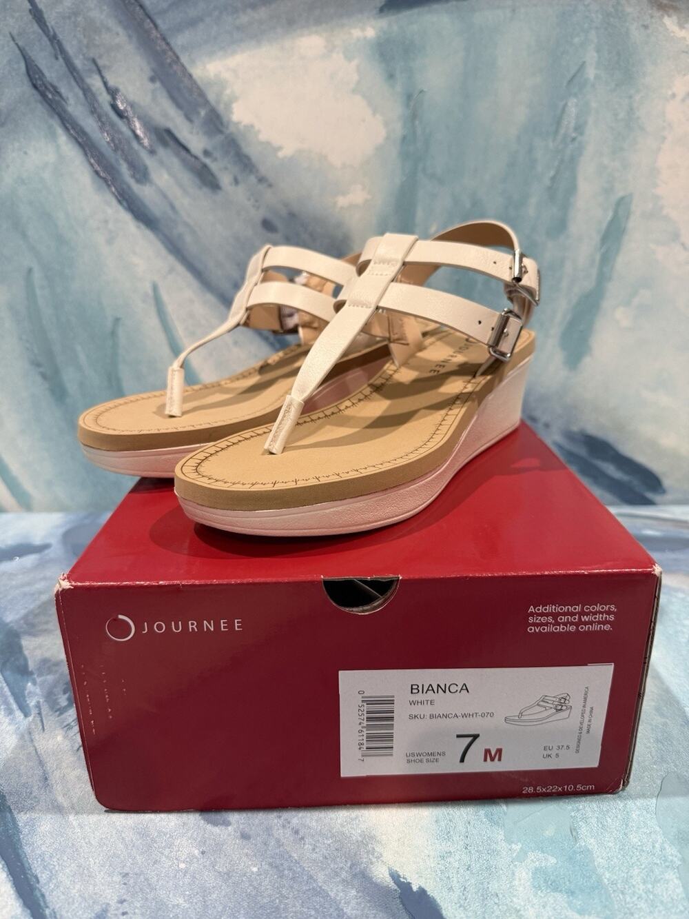 Journee Collection Bianca Double Buckle Wedge Sandals White Size 7M Indie Boho